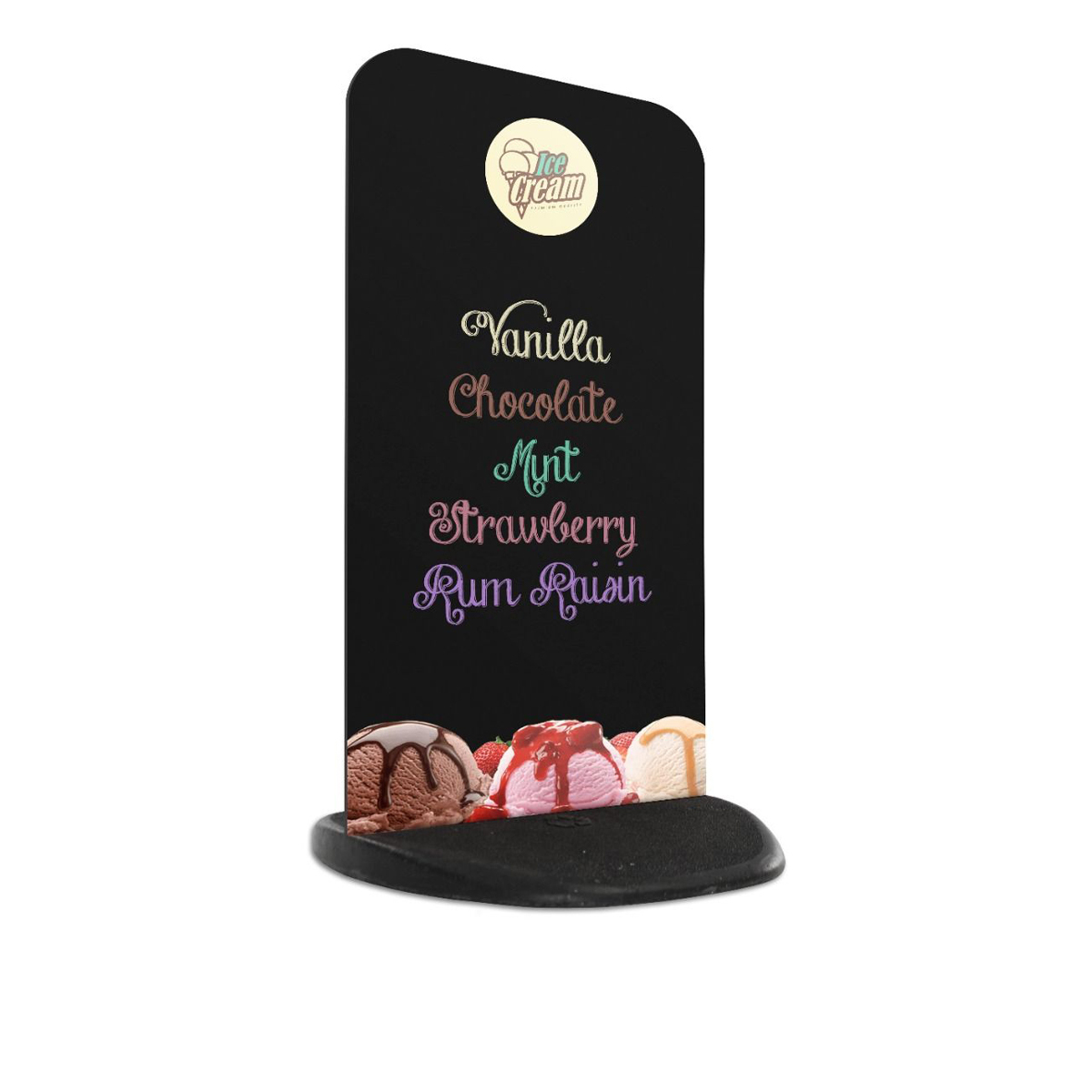 Panel stand pavement sign displaying menu