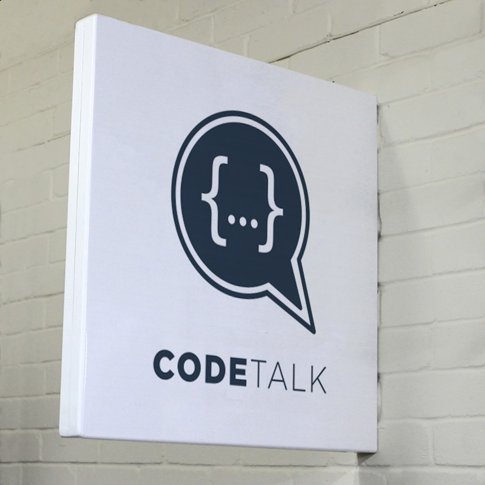 Stock White Aluminium Projecting Tray Sign with Vinyl Graphics