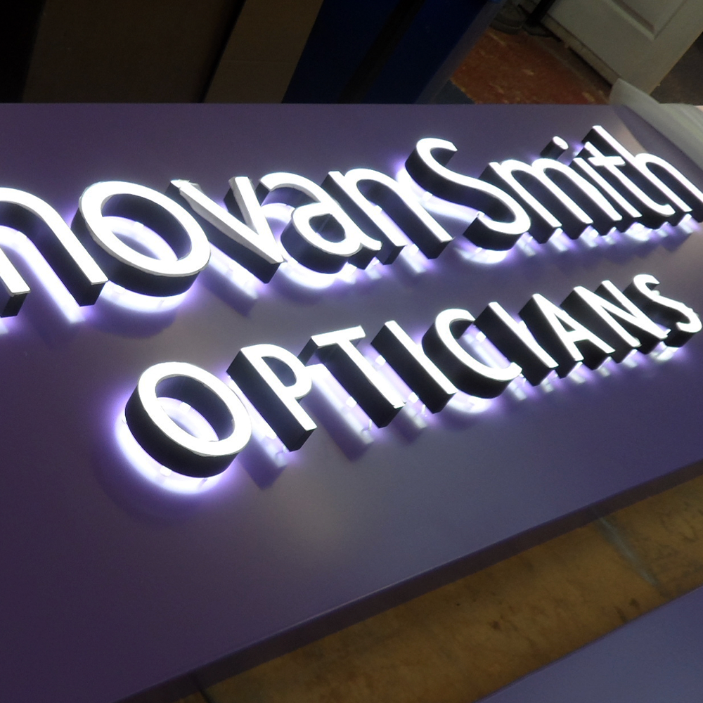Rimless Face Illuminated Letters with Halo Illumination