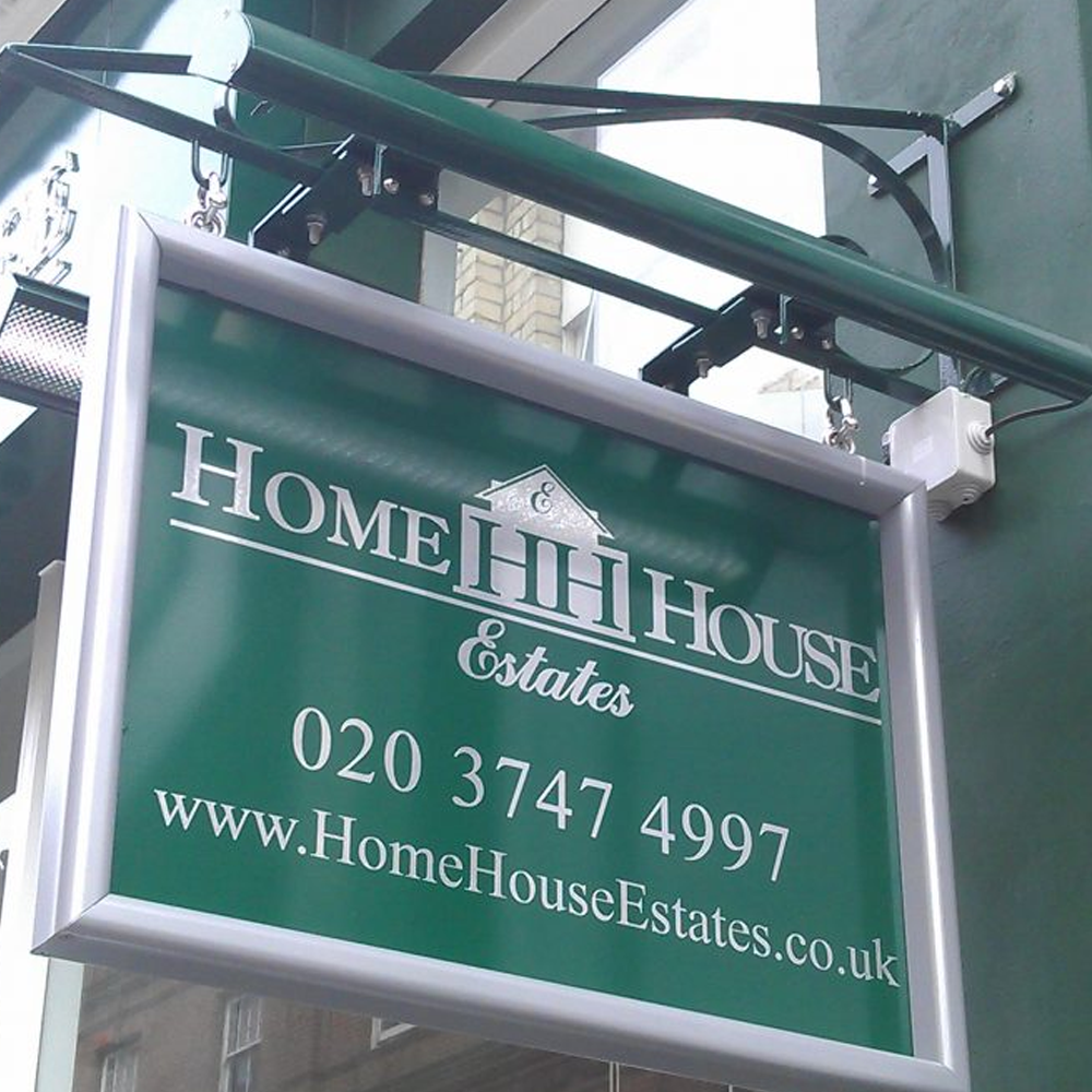 Trough lighting used on a projecting sign