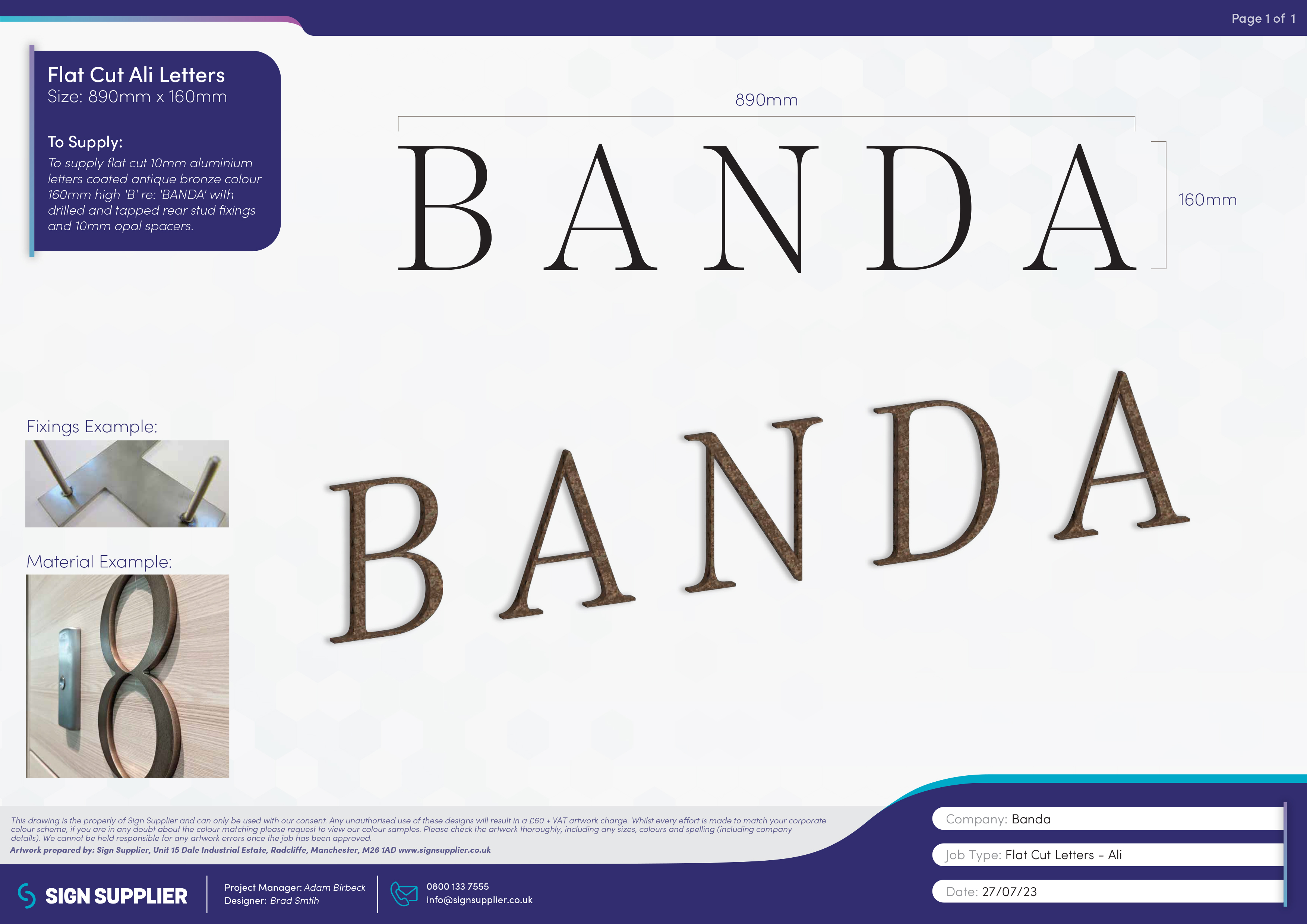 Signage design proof for Banda