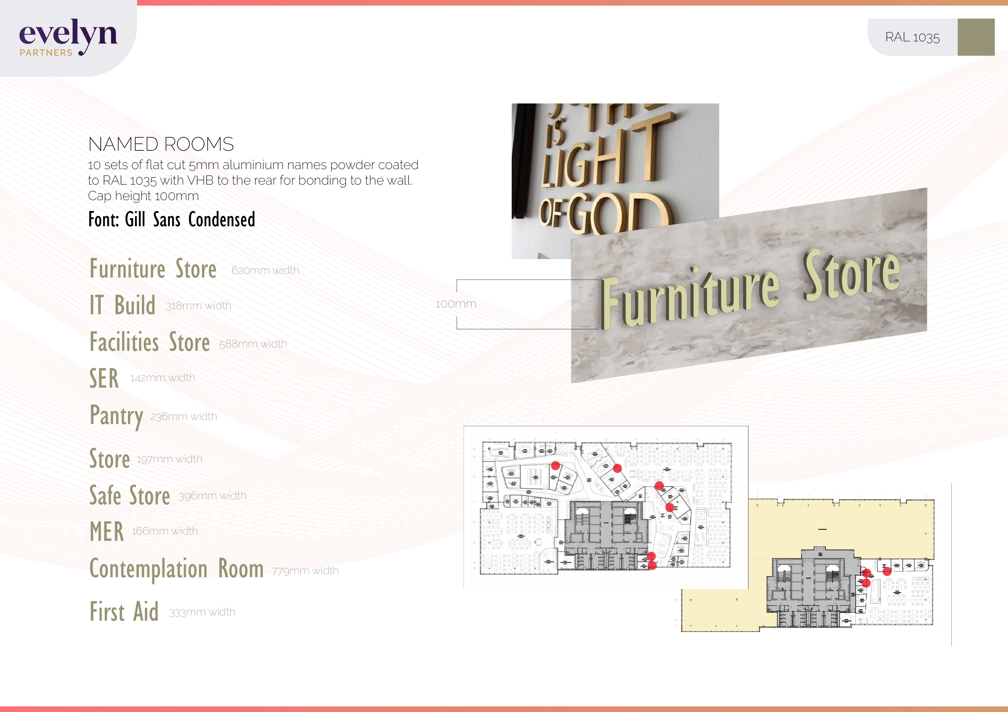 Signage design proof for Evelyn Partners