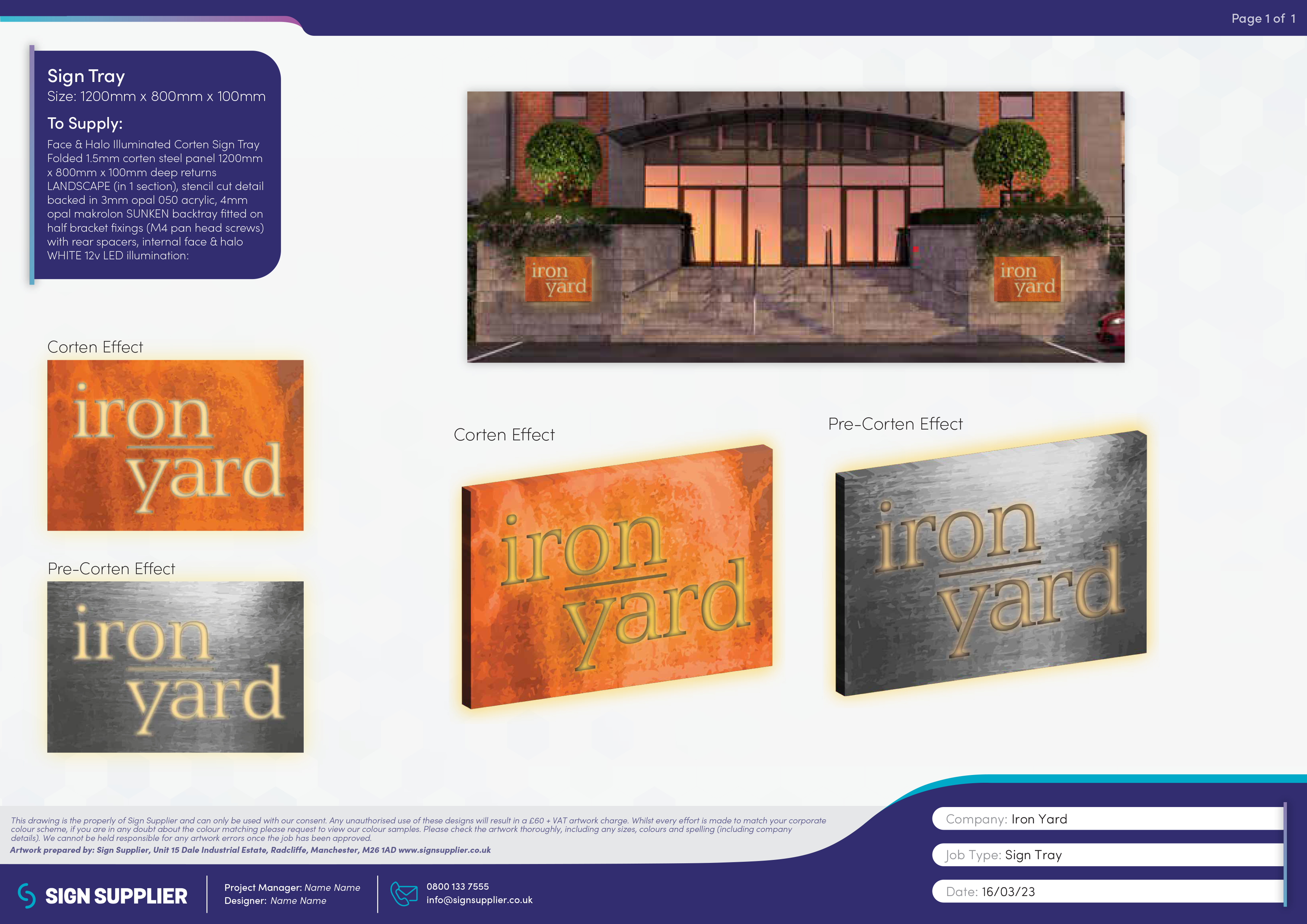 Signage design proof for Iron Yard