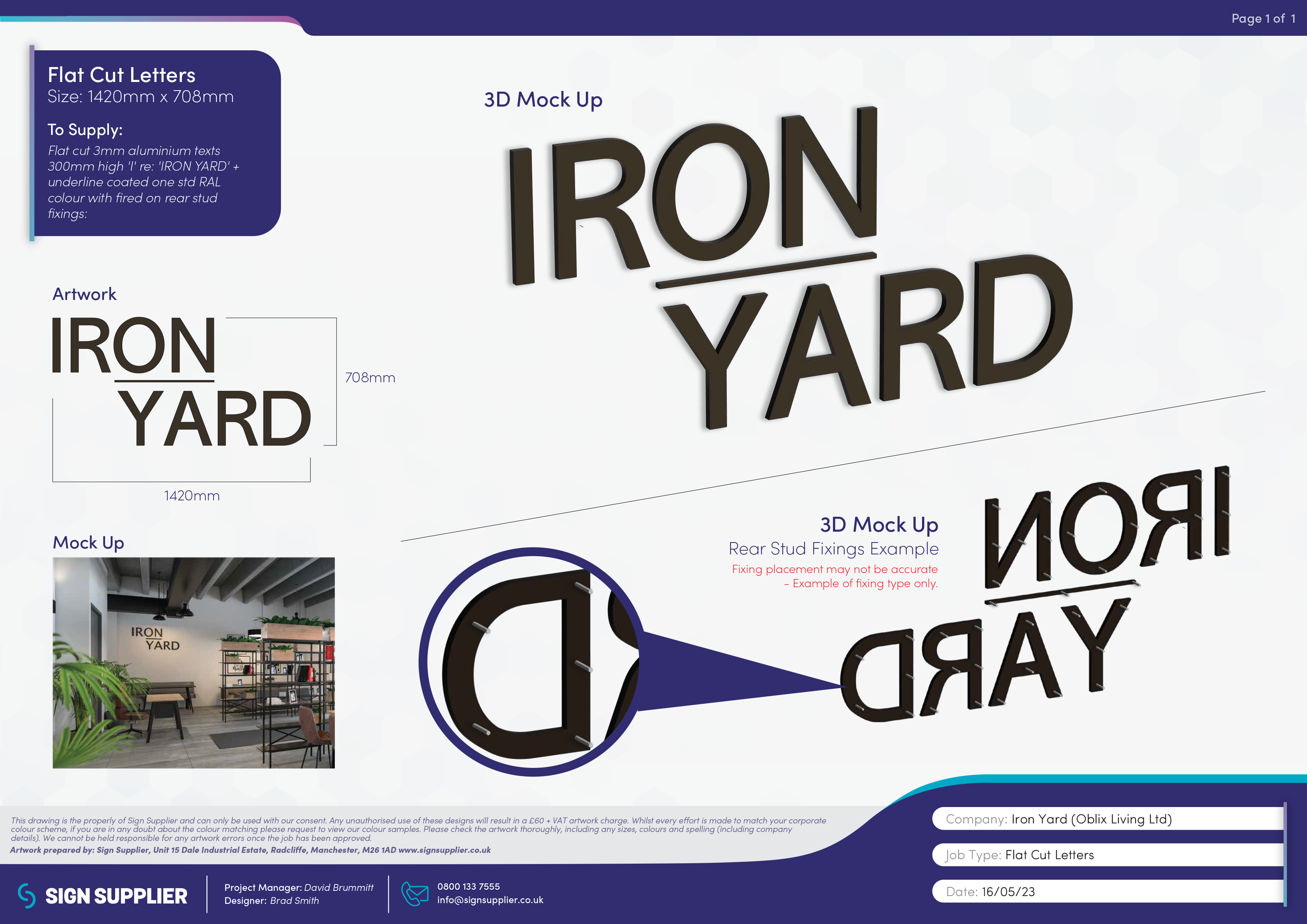 Signage design proof for Iron Yard