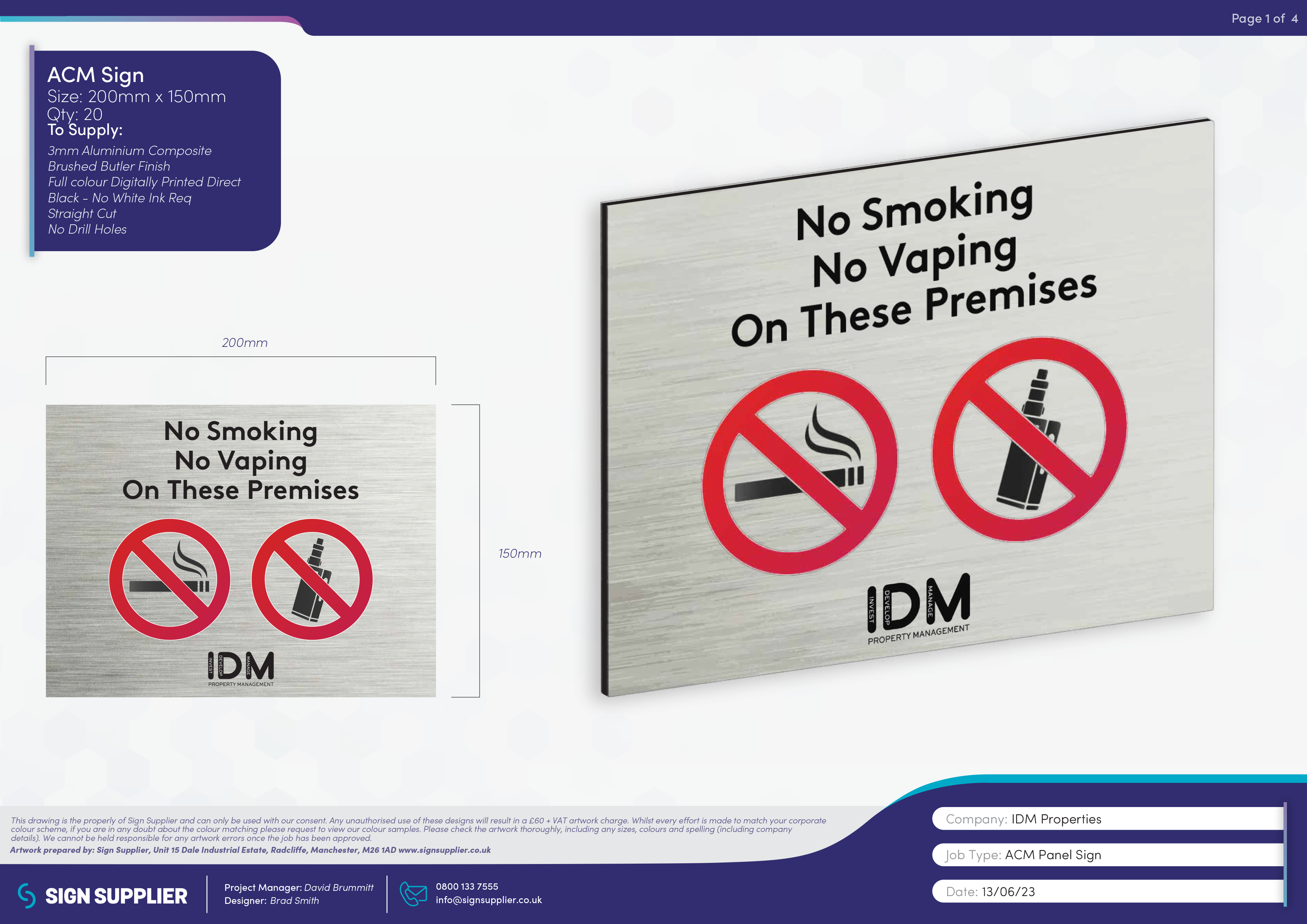 Signage design proof for no smoking