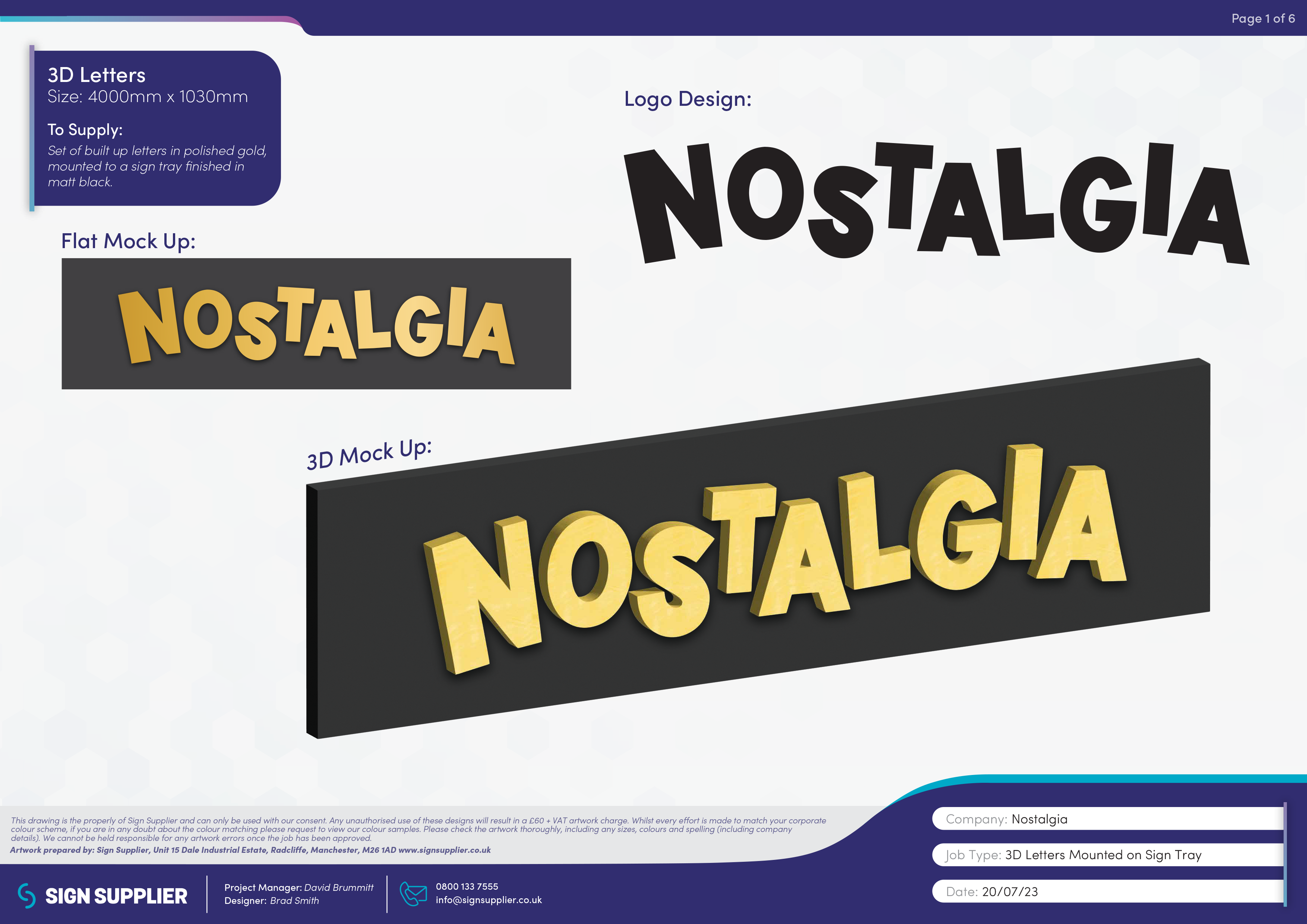 Signage design proof for Nostalgia