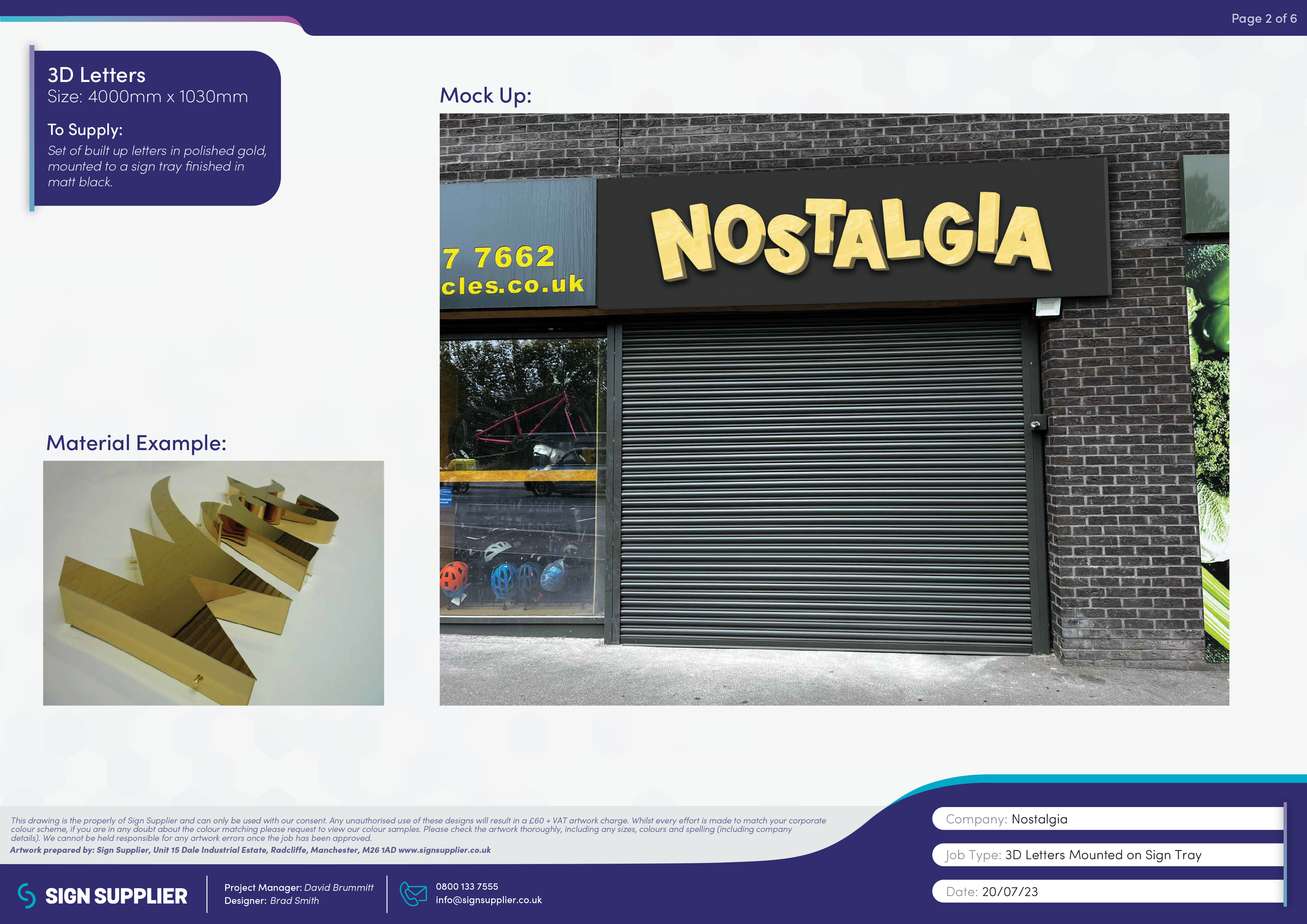 Signage design proof for Nostalgia