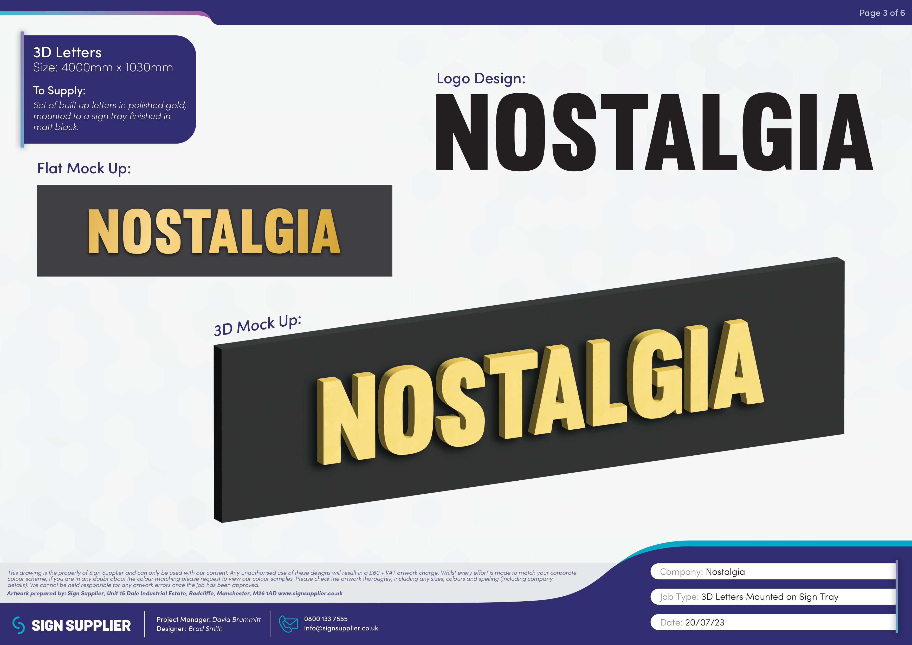 Signage design proof for Nostalgia