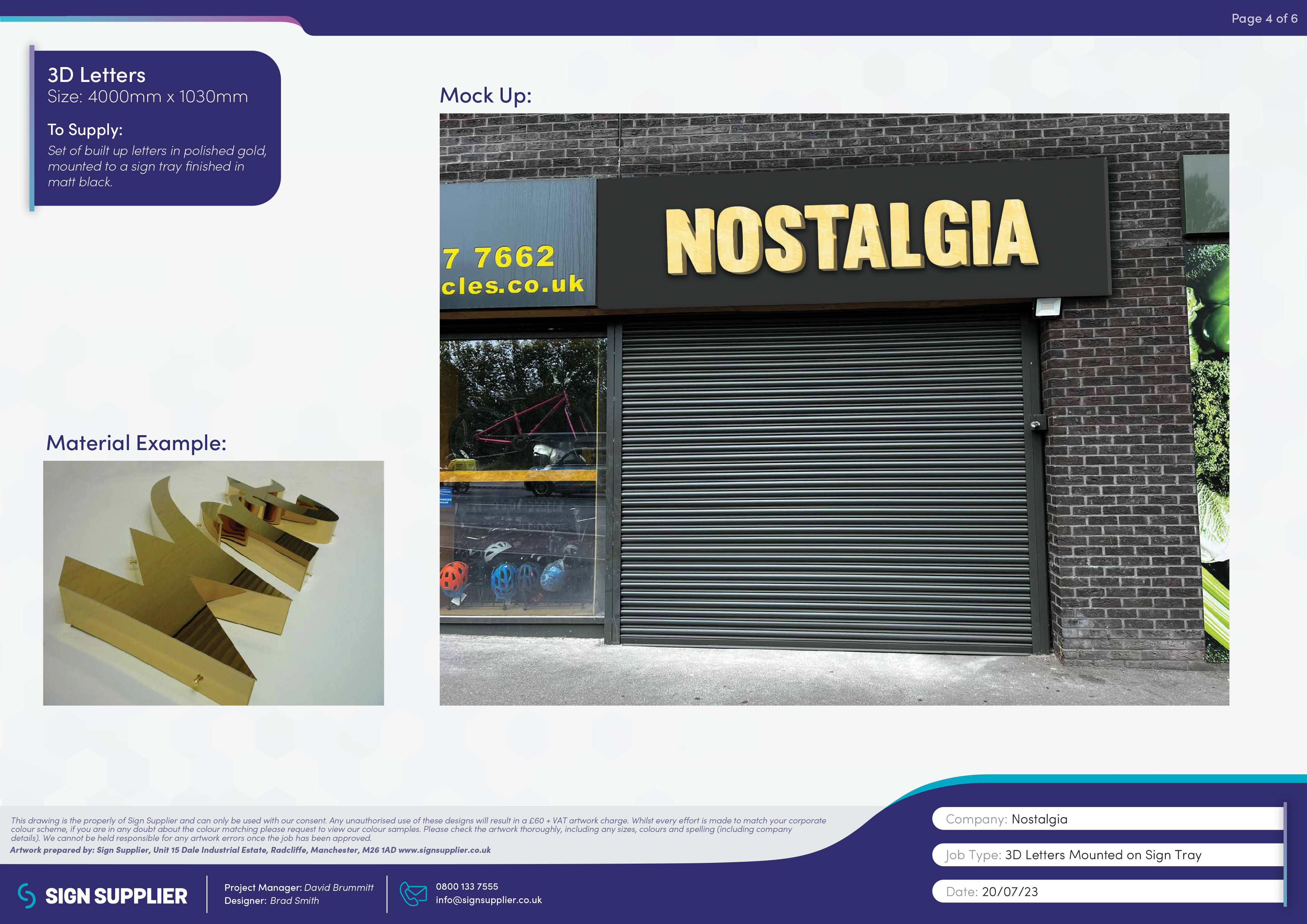 Signage design proof for Nostalgia