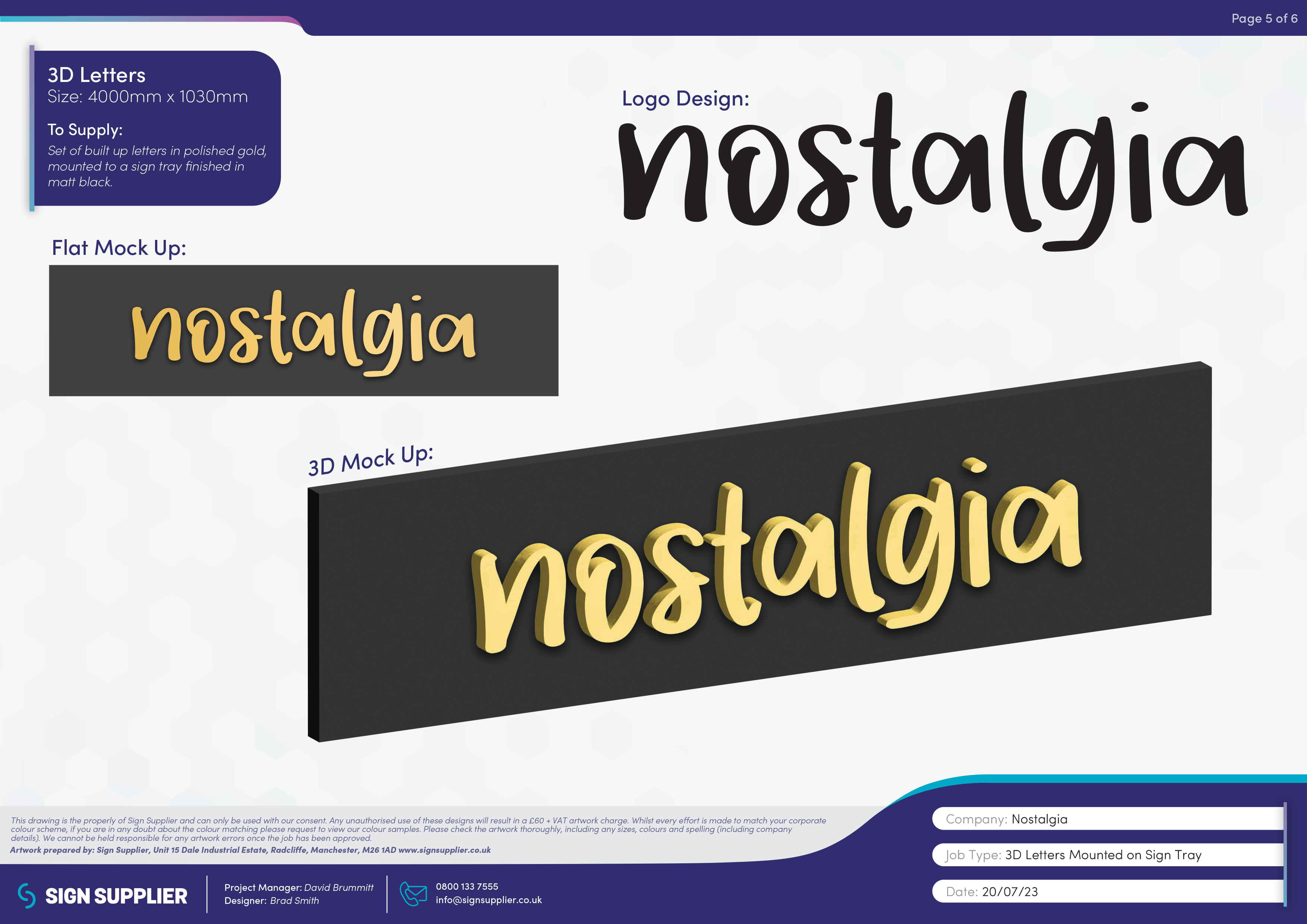 Signage design proof for Nostalgia