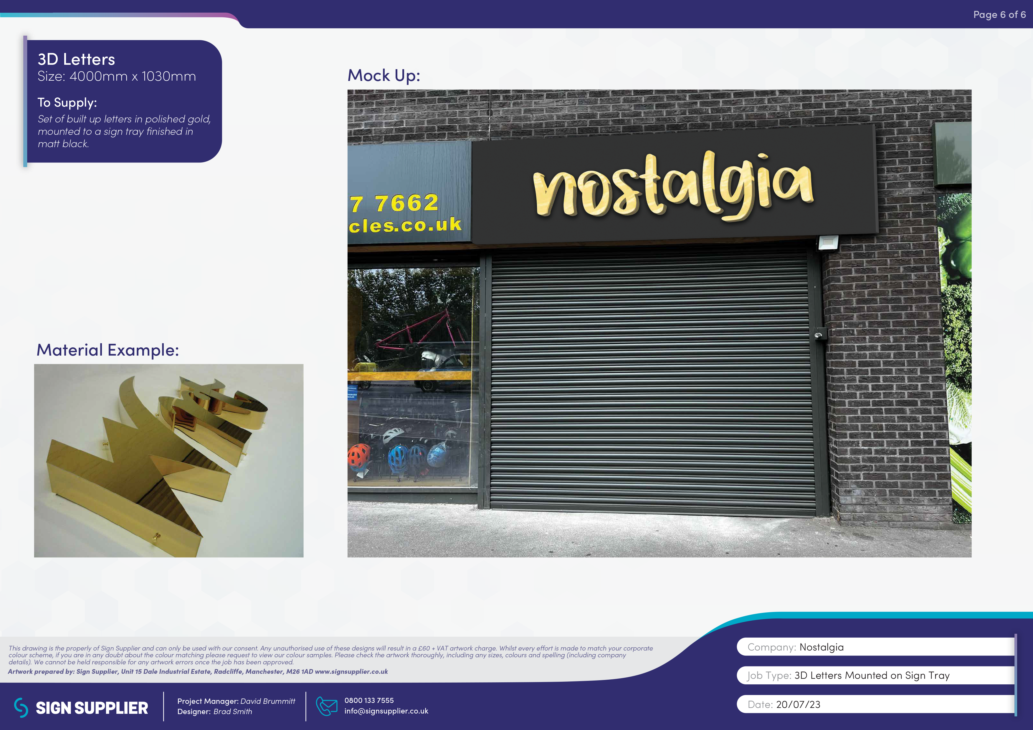 Signage design proof for Nostalgia