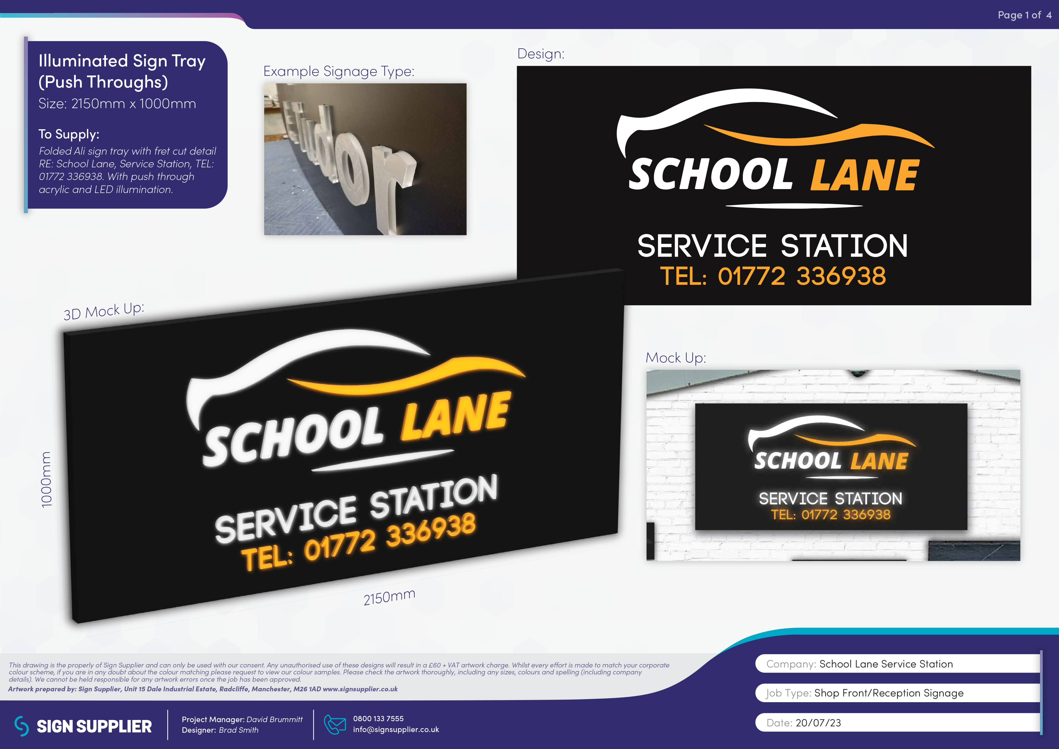 Signage design proof for School Lane Service Station