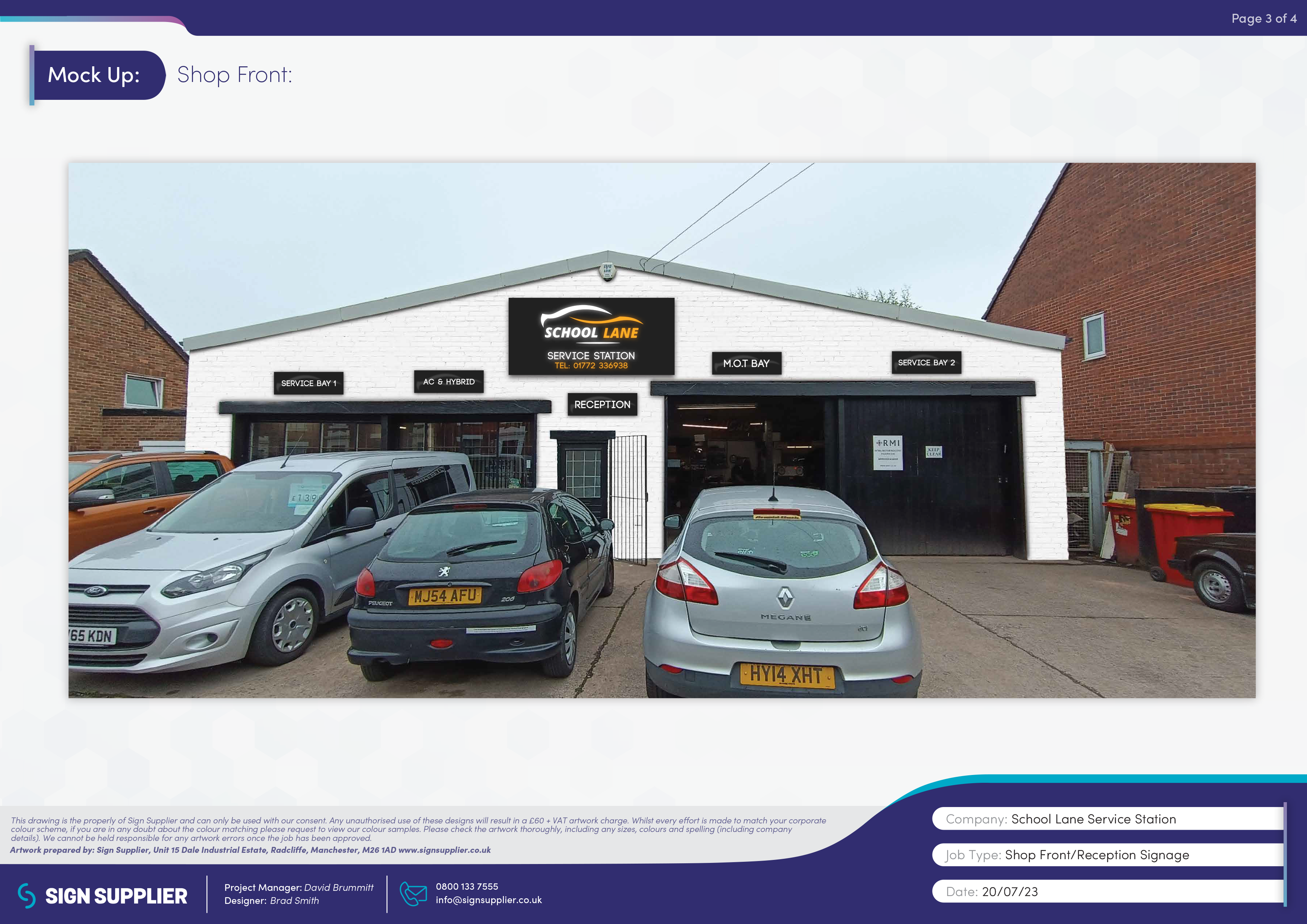 Signage design proof for School Lane Service Station