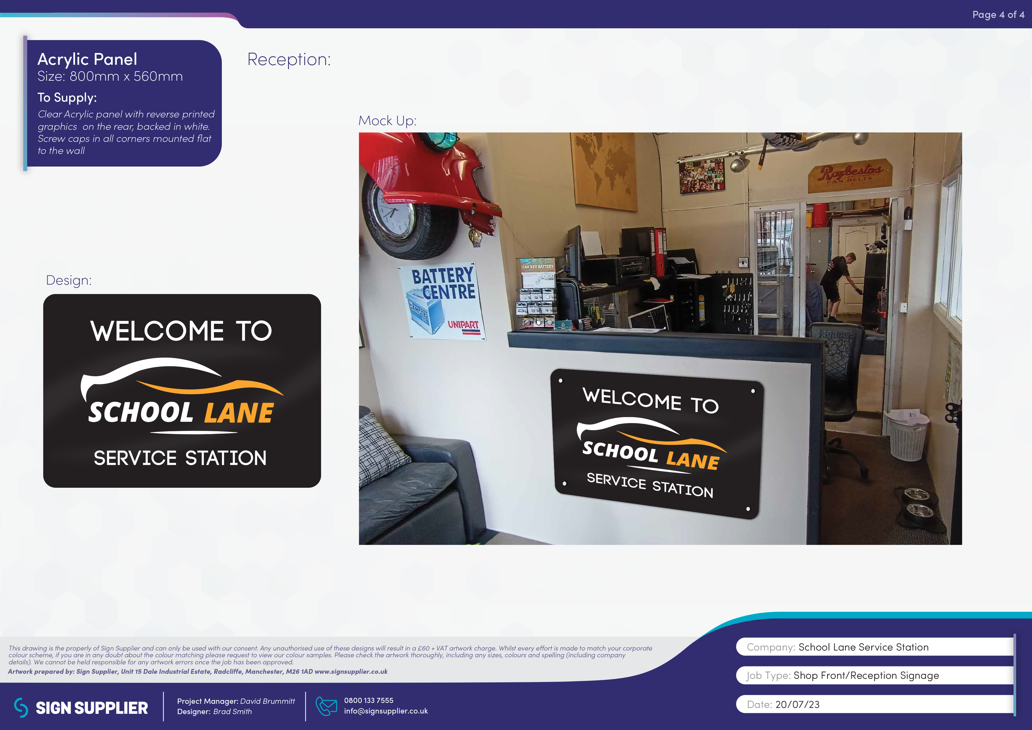 Signage design proof for School Lane Service Station