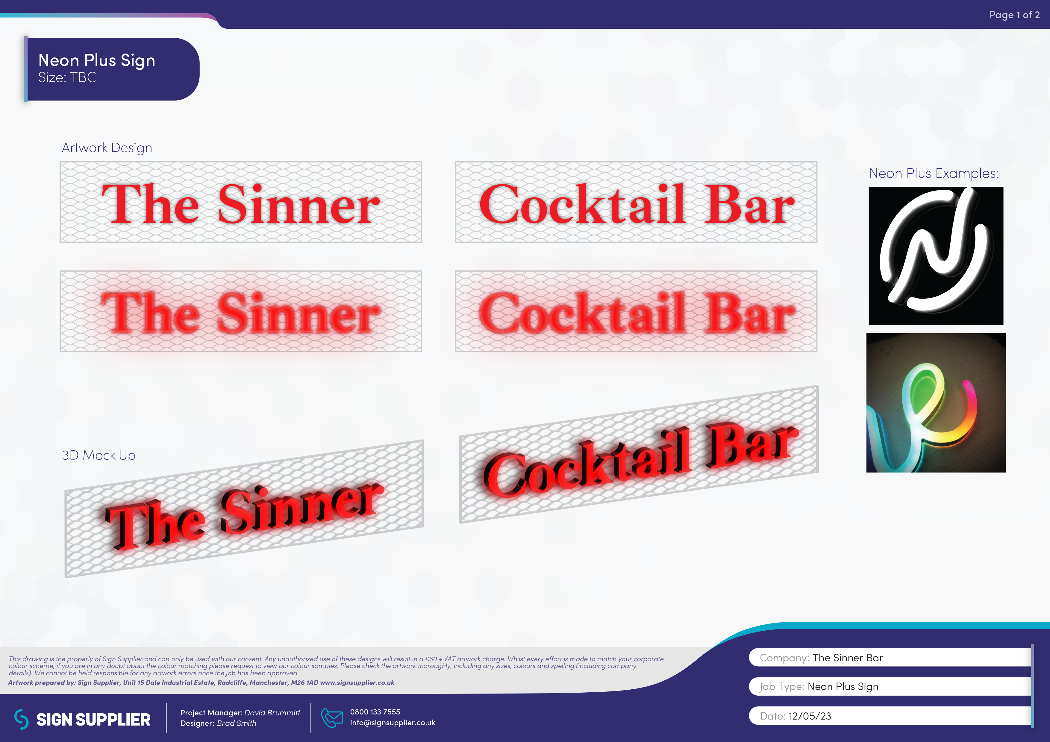 Signage design proof for The Sinner Bar