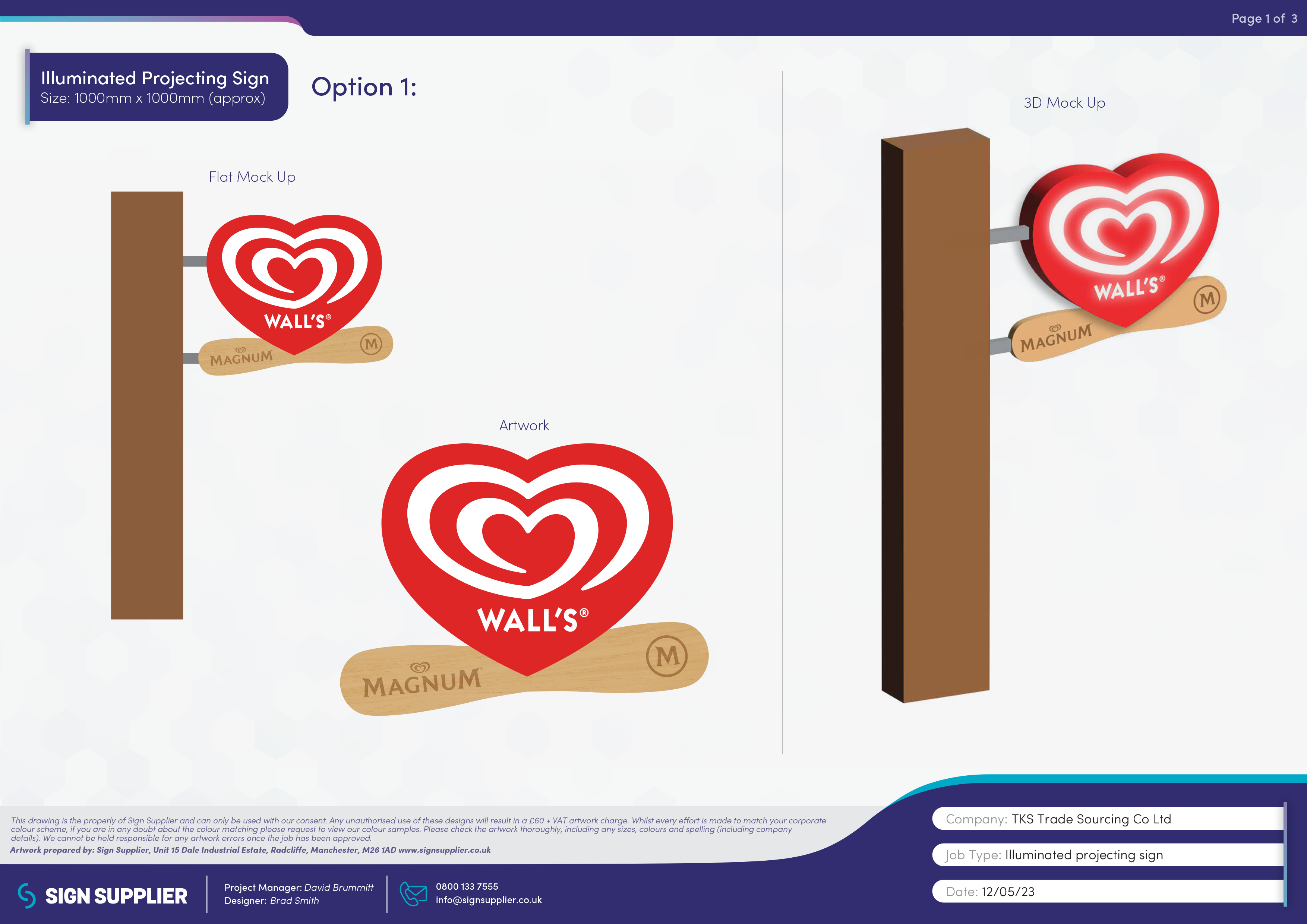 Signage design proof for Walls and Magnum