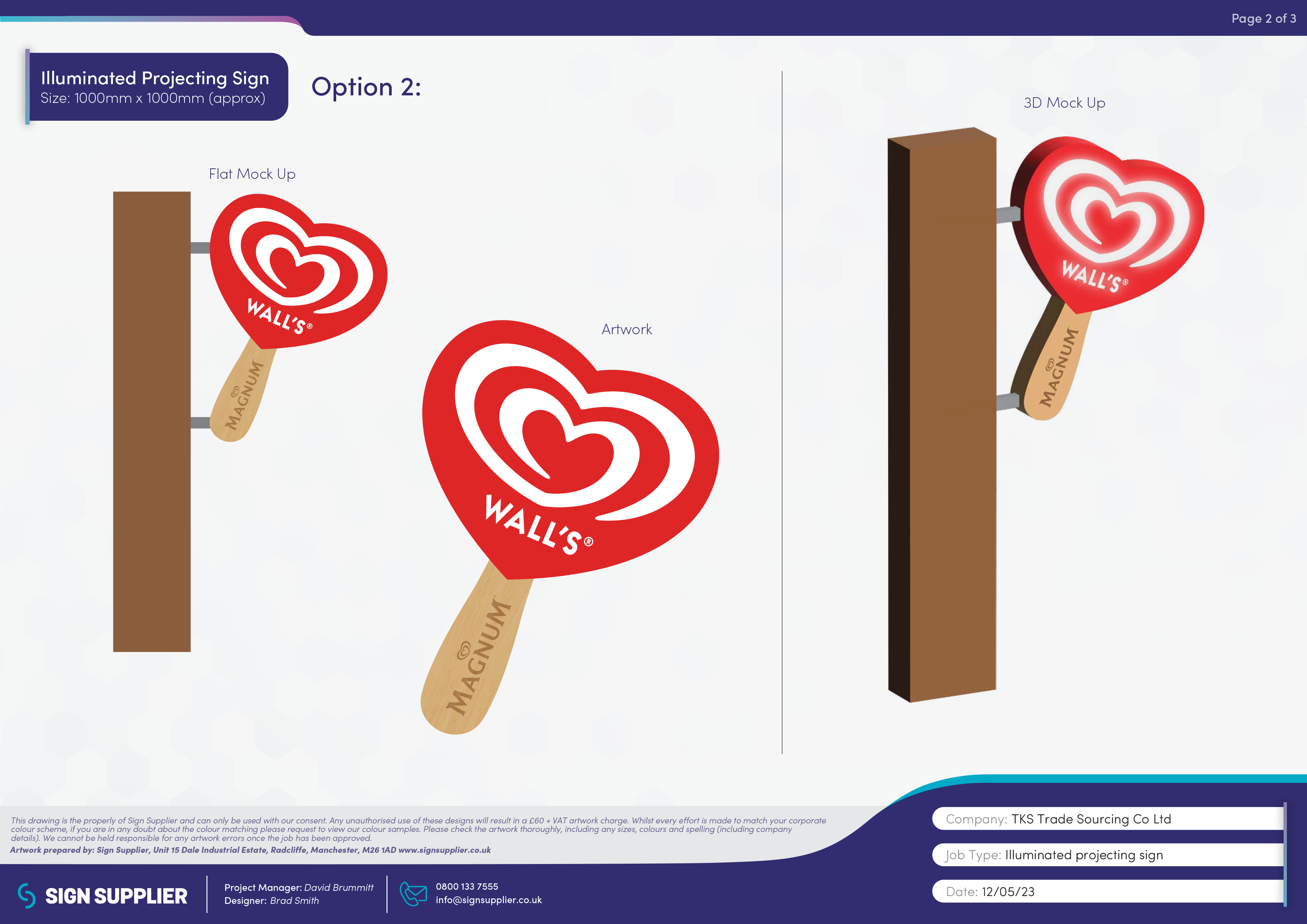 Signage design proof for Walls and Magnum